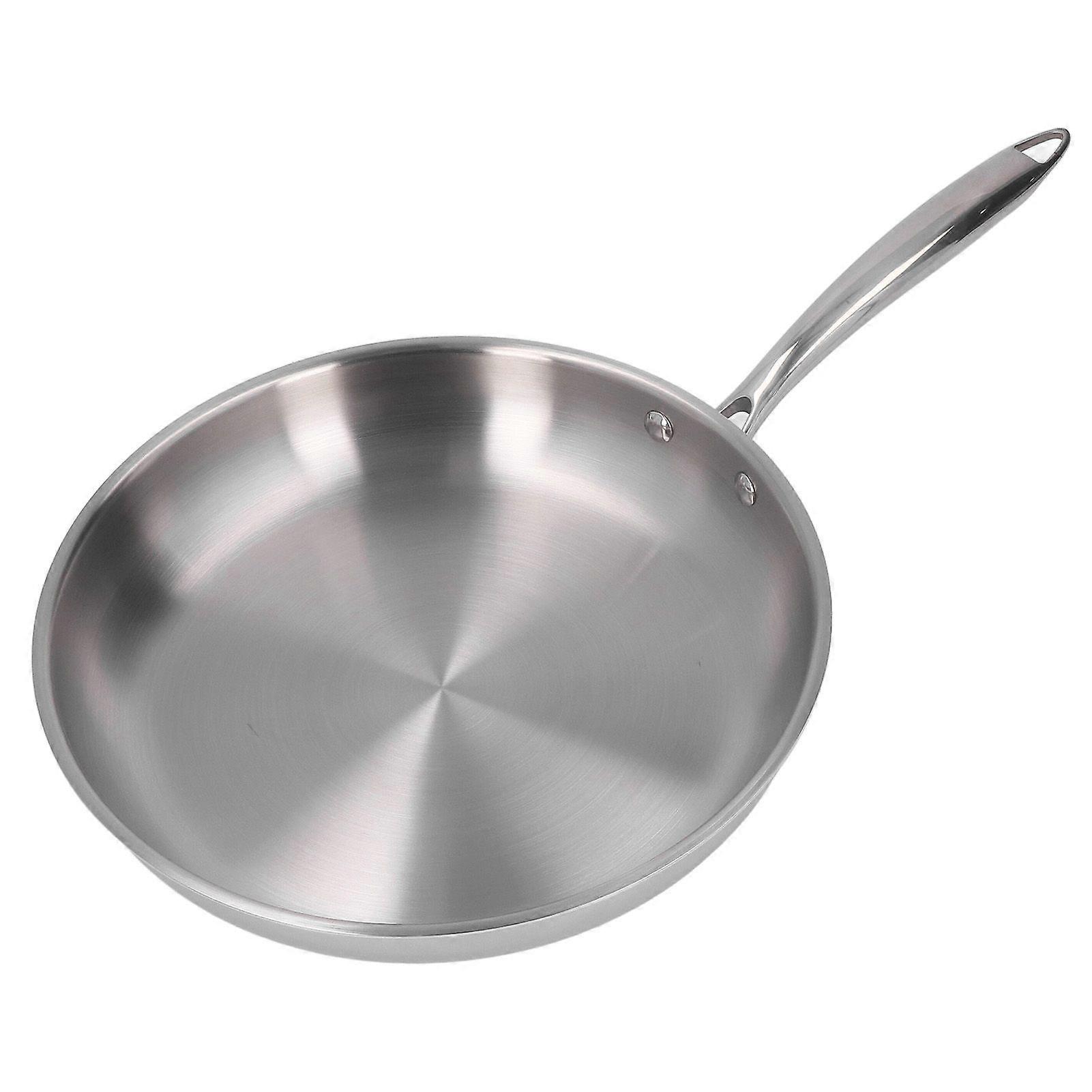 Poêle à frire en acier inoxydable épaissi 304 Acier inoxydable non revêtu 3 couches Poêle en acier inoxydable pour la cuisson de l’omelette 11.81in