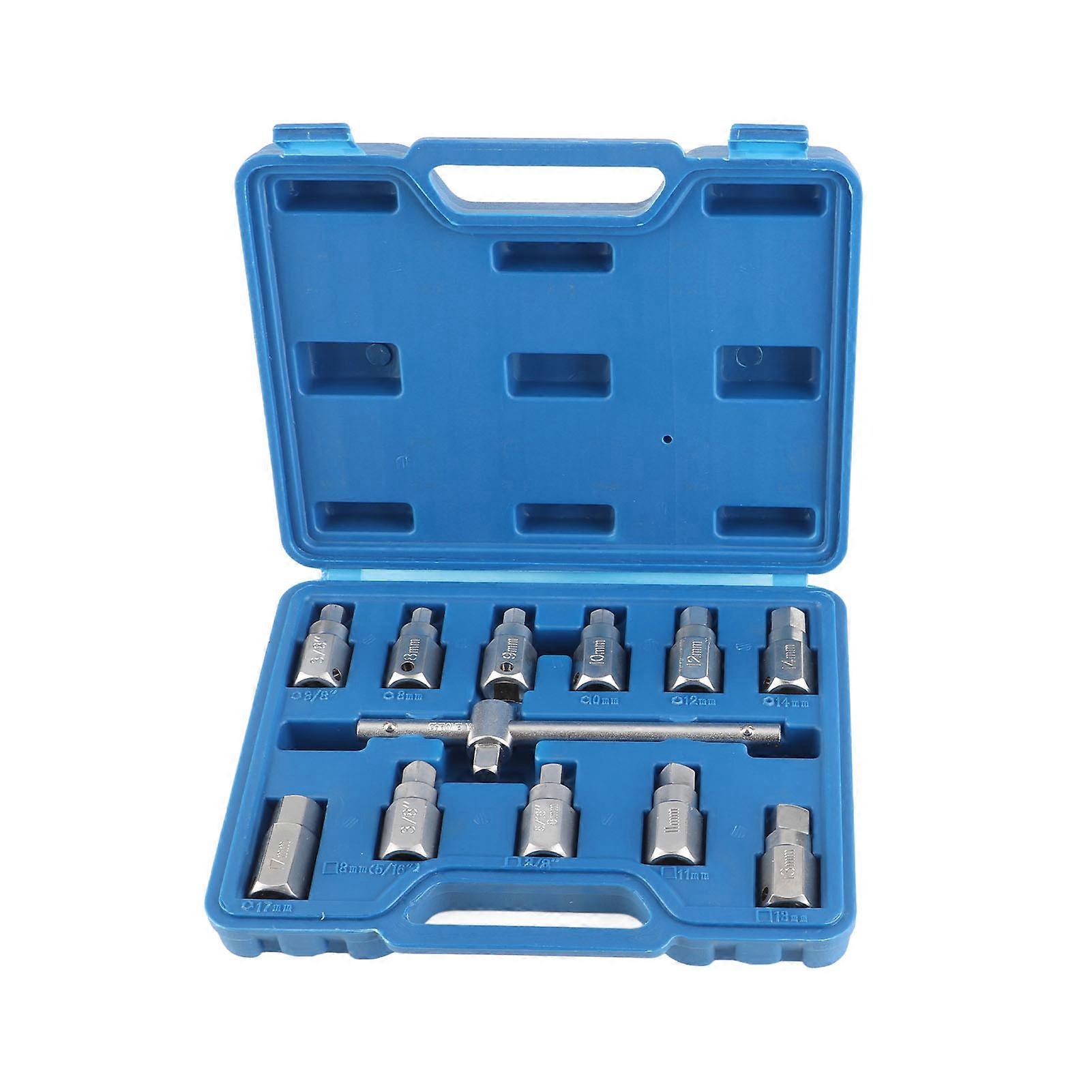 12 Pcs Drain Plug Key Socket Set Drain Plug Socket Wrench Steel Car Repair Tools for Engine Gear Box
