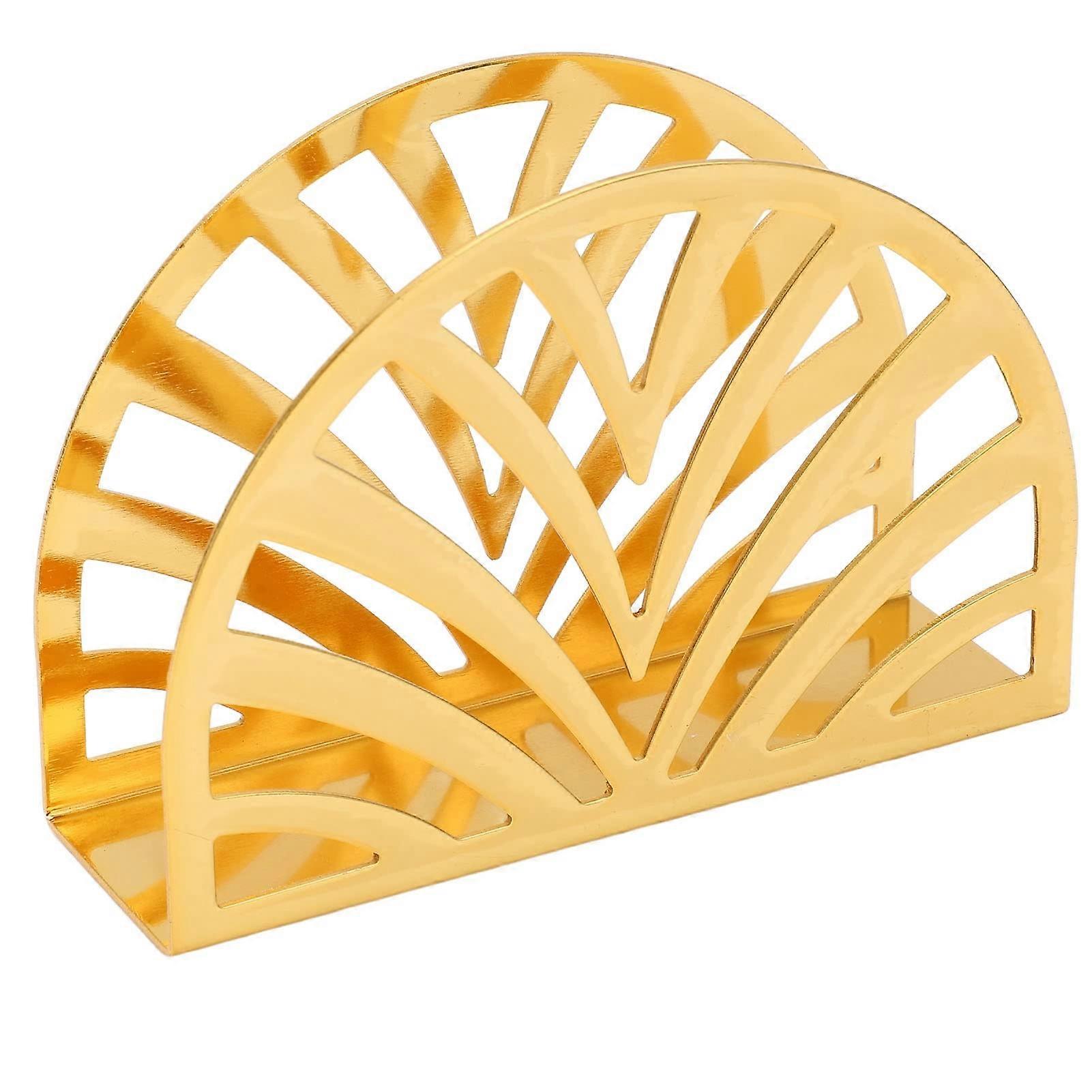 Gold Stainless Steel Napkin Holder with Non-Slip Base, Modern Hollow Semicircle Design, Elegant Table Decor