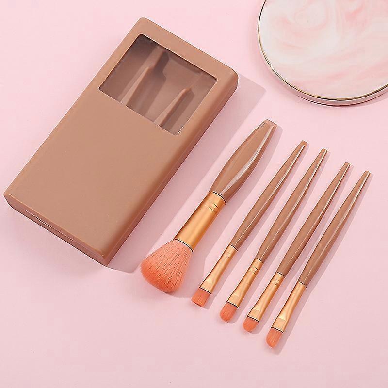 5 In 1 Windowed Mirror Case Portable Mini Multifunctional Makeup Brushes Cosmetic Tool Set