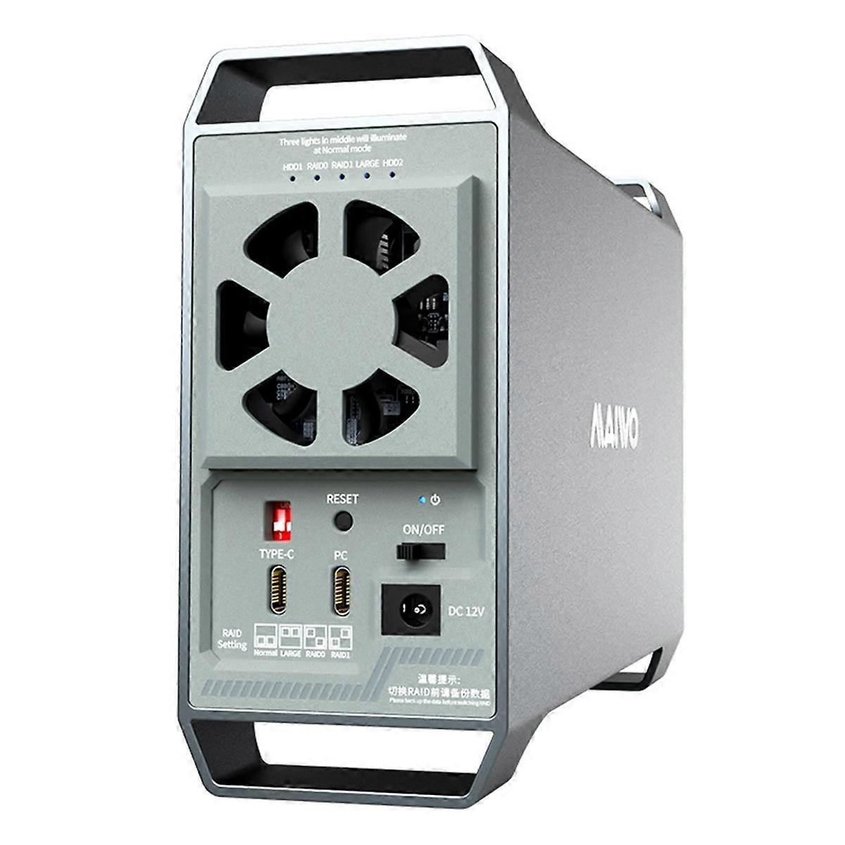 10Gbps Dual Bay 3.5In External Hard Drive Enclosure with 4 Intelligent Temperature-Controlled for 2.5/3.5 in HDD (EU)
