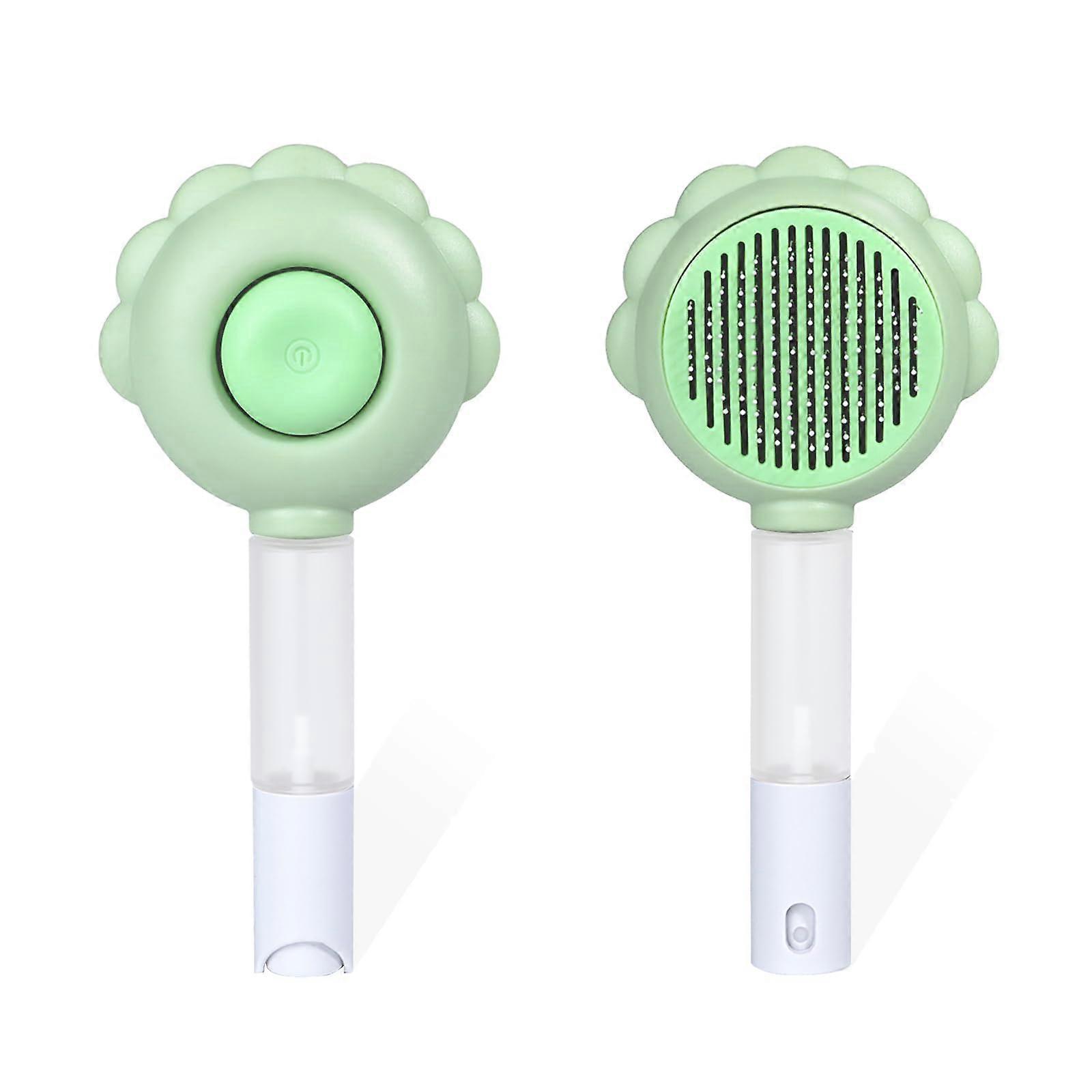 Ibusy Green Spray Comb Cat Brush With Release Button For Easy Indoor Cat Hair Removal