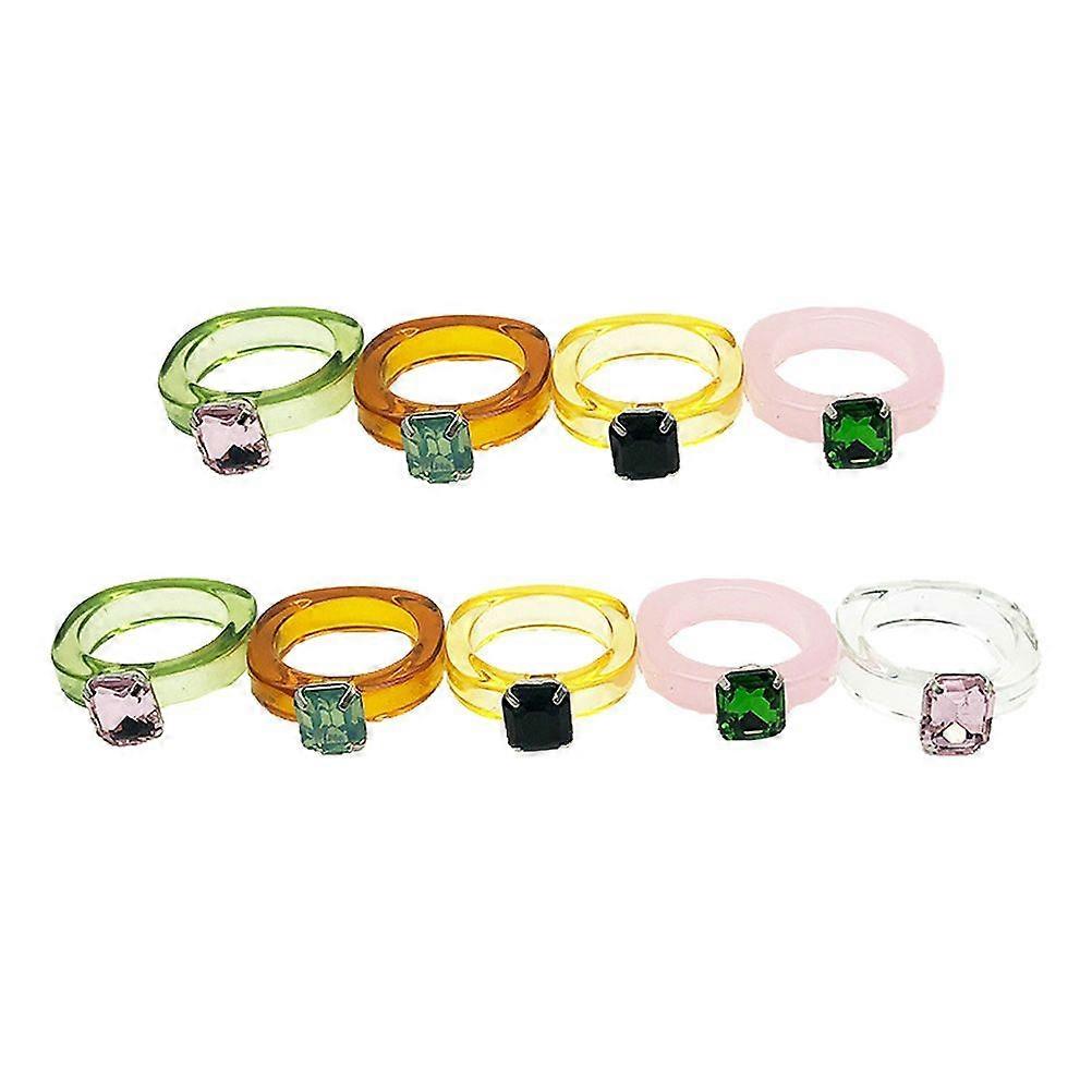 9 anelli in acrilico eleganti, anelli decorativi con pietre preziose uniche, anelli in acrilico colorati