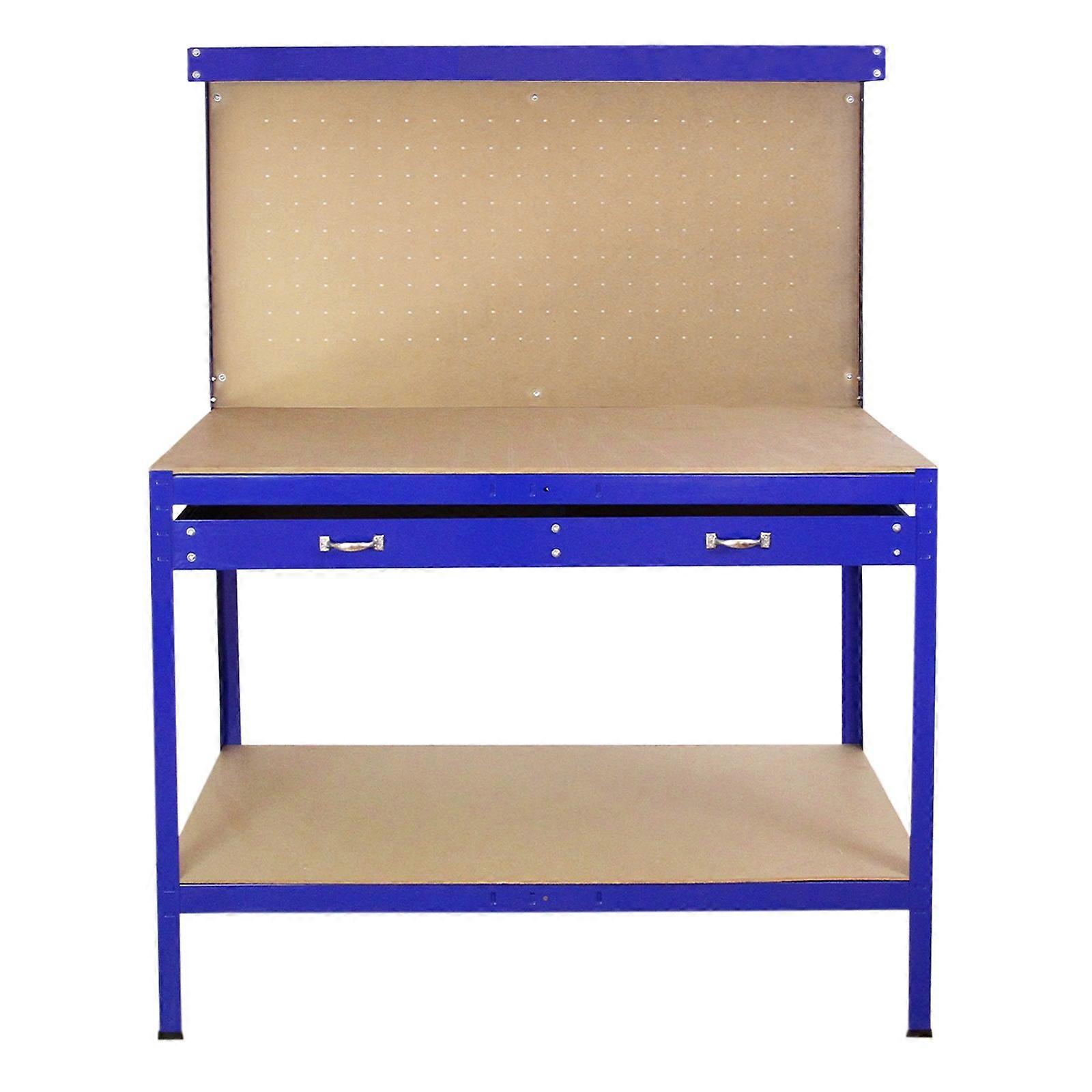 Workbench With Pegboard And Drawer In Blue