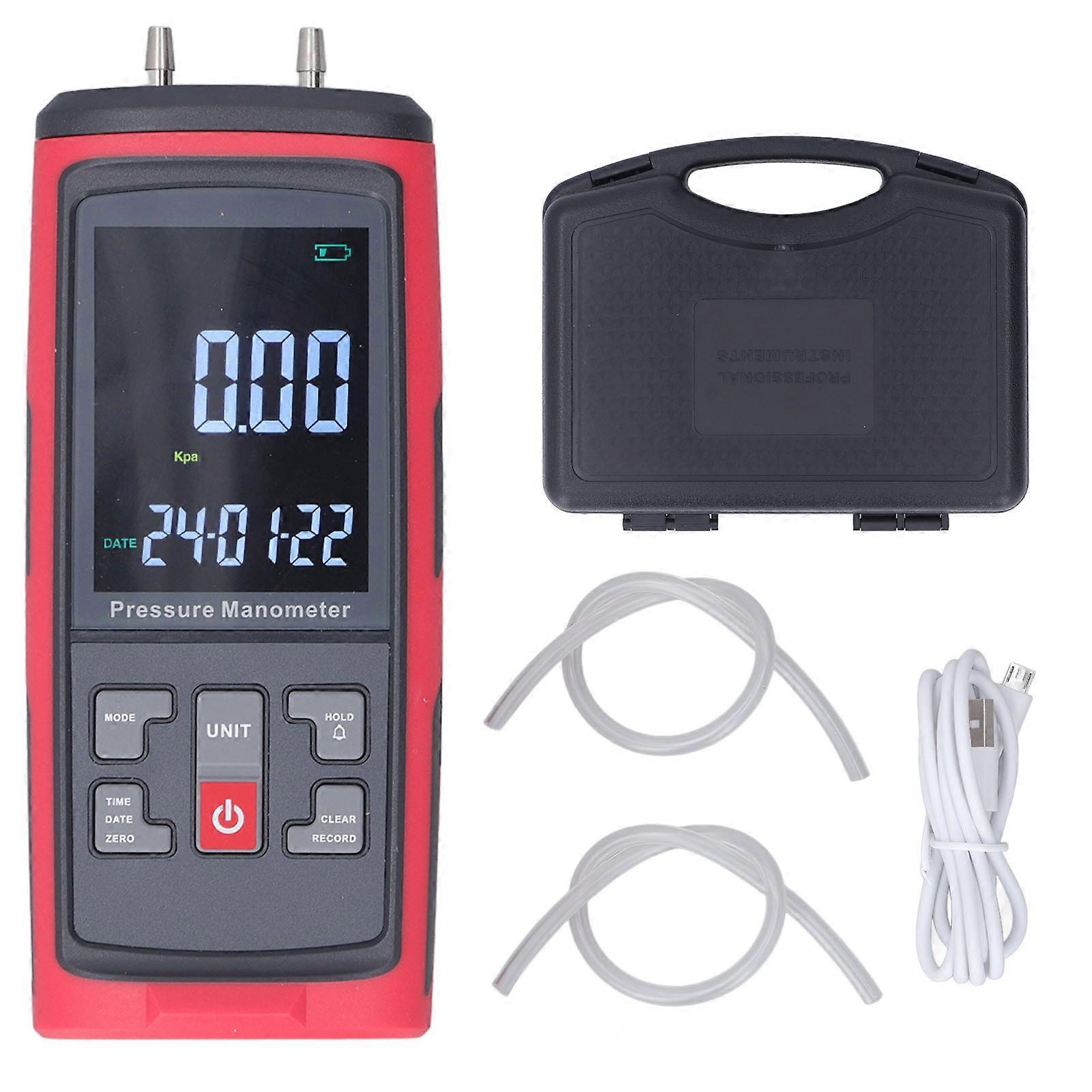 Digital Manometer, Handheld Manometer Gas Pressure Tester Differential Pressure Gauge Air Pressure Tester with Data Recording ±250Pa with Large