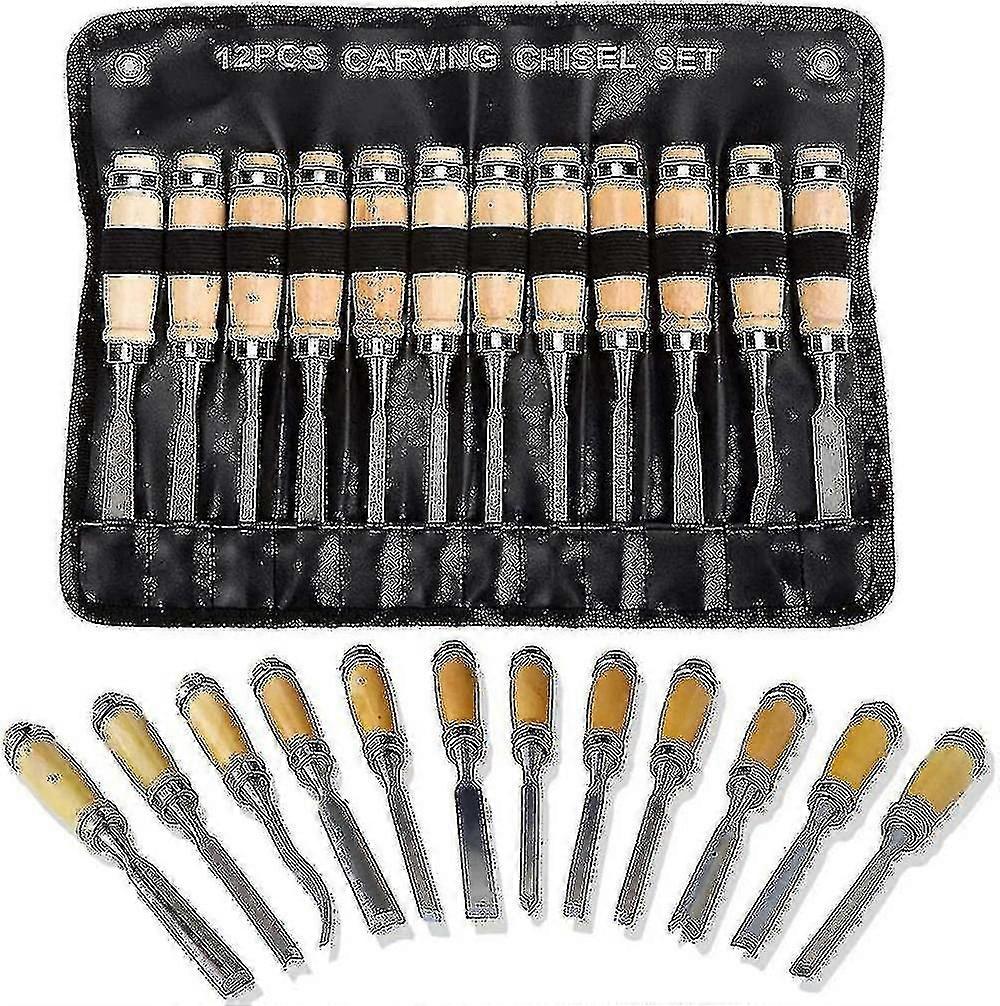 Professional Wood Carving Chisel Set - 12 Pieces Sharp Woodworking Tools With Carrying Case