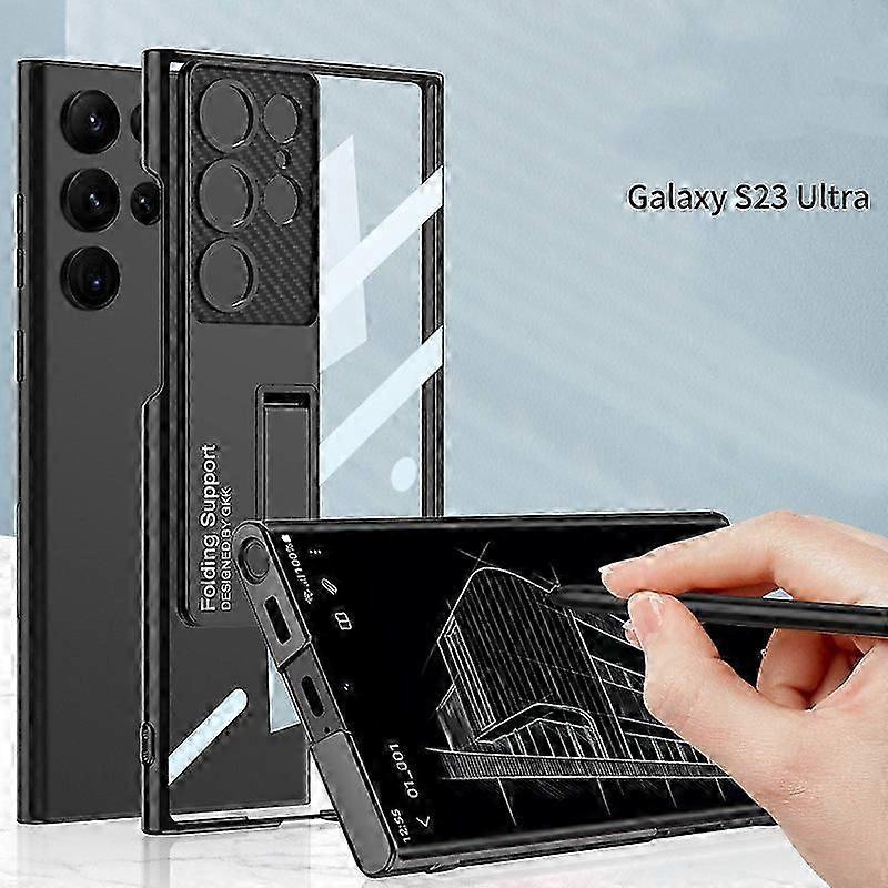 Phantom Bracket Series compatible Samsung Galaxy S23 Plus Ultra Anti-collision Electroplating Phone Case Clear Hard Pc Kickstand Cover