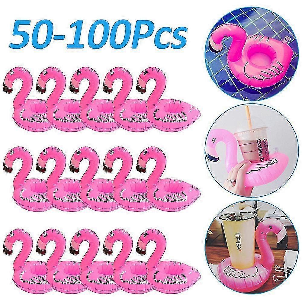 50-100pcs Flamingo Cup Holder Swimming Pool Water Float Inflatable Drink Cup For Pool Drinkware Tray