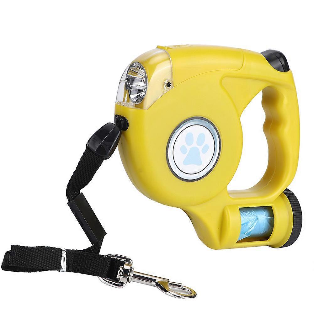 Yellow Telescopic Pet Leash with LED Light, Adjustable 16ft Length, Durable Nylon Material, Dog Walking Accessory