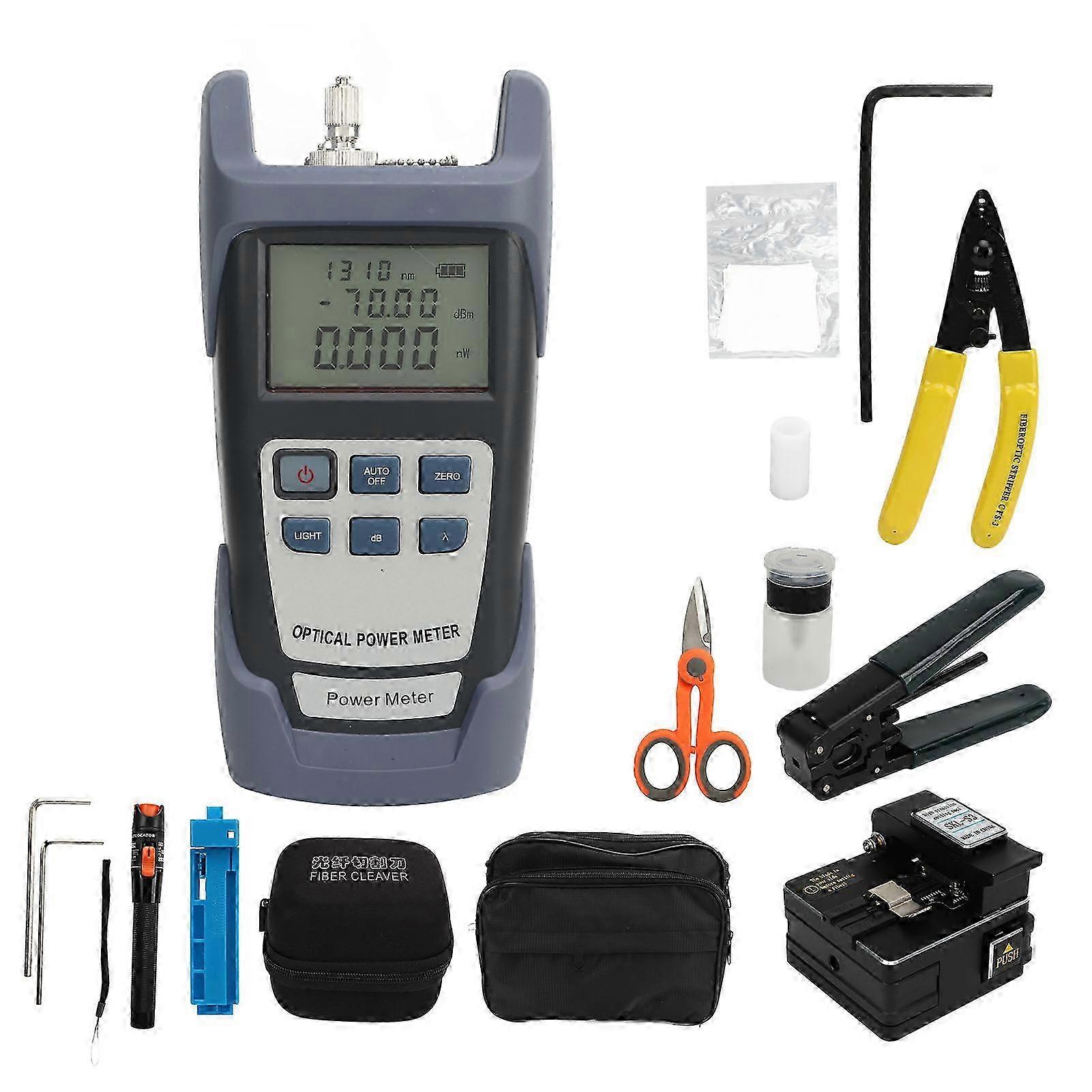 Fiber Optic Tools Kit Optic Power Meter Visual Fault Locator Fiber Cleaver Cable Stripper FTTH Termination Tool Kit