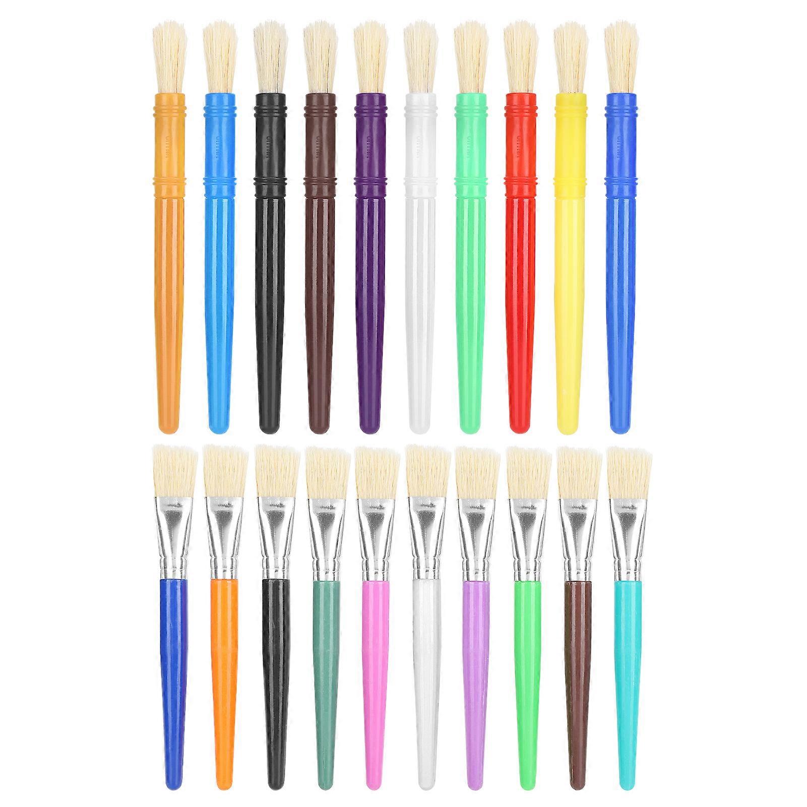 Ideal for Little Artists Paint Brushes, No Shed Hog Bristle and Brightly Colored Plastic Handles for Easy Hold and Clean