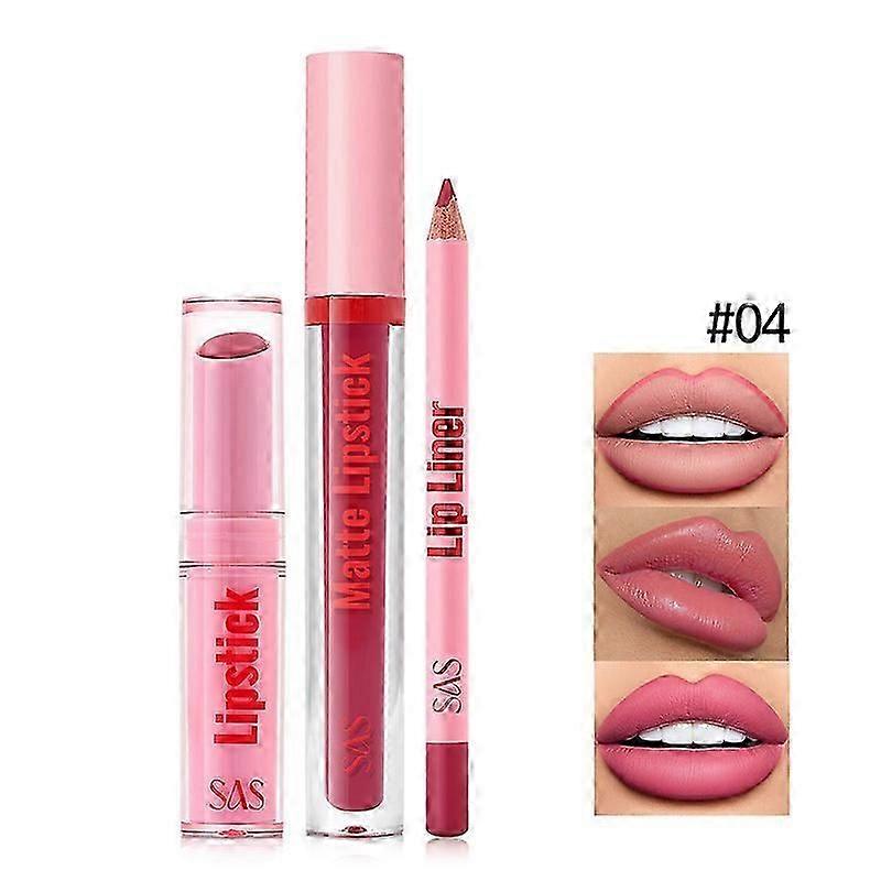 Lipstick Set, Waterproof Matte Lipstick Lip Gloss & Lip Liner Set, 3-in-1 Long Lasting Soft Cream Texture Lipstick Set, Highly Pigmented Velvety Nude