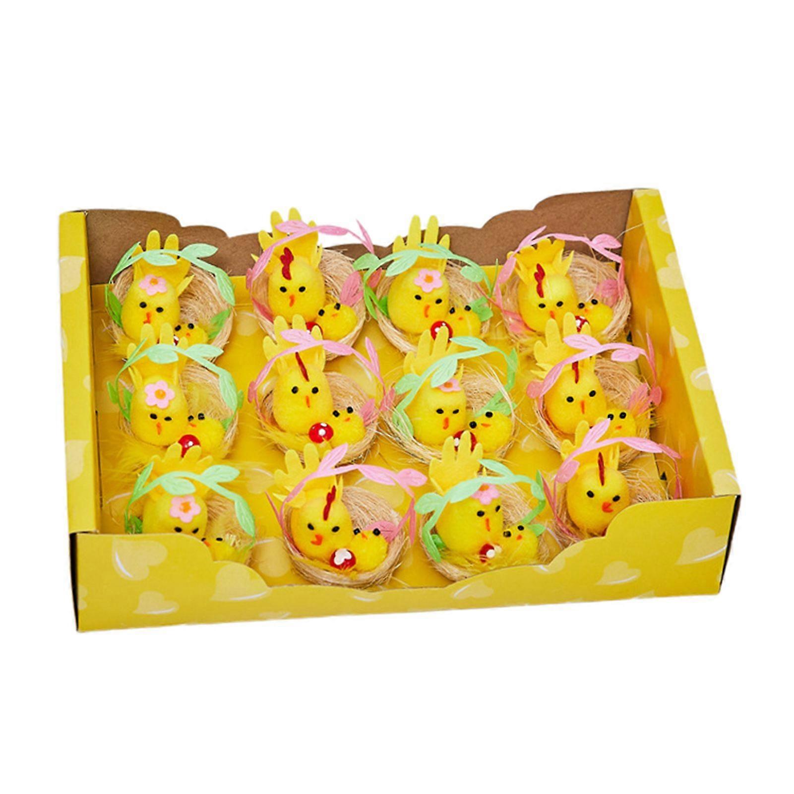 Easter Fur Chicks Mini Plush Simulation Chick Bunny Ornament with Nest Furry Animals Toy Easter Egg Filler for Kids DIY Home Garden Decoration