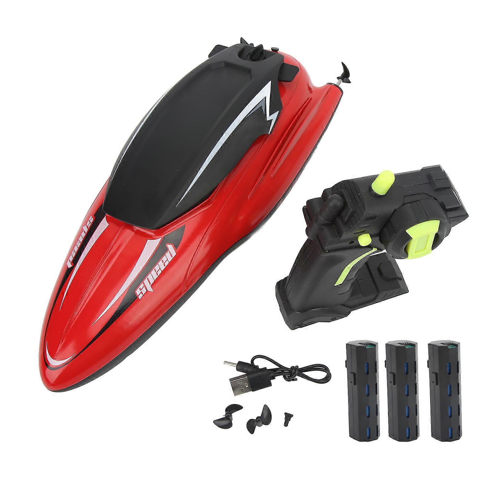 RC racing boat waterproof ABS anti-drop faster driving stable performance remote control boat 3 battery red
