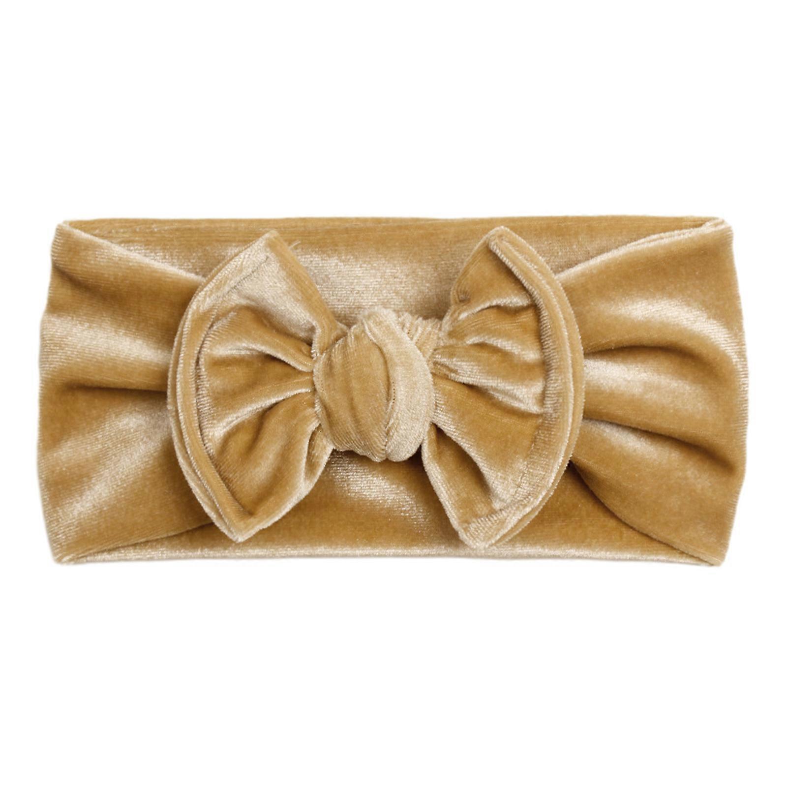 Baby Girls Bows Headbands Soft Velets Hairbands Ribbon Bow Elastic Hair Accessories Elastic Turban Headwear  Yellow