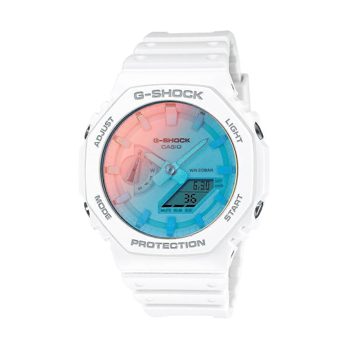 Casio G-shock Ga-2100tl-7aer Men's Watch - 45mm, White Resin Case With Blue Dial, Analog-digital Display