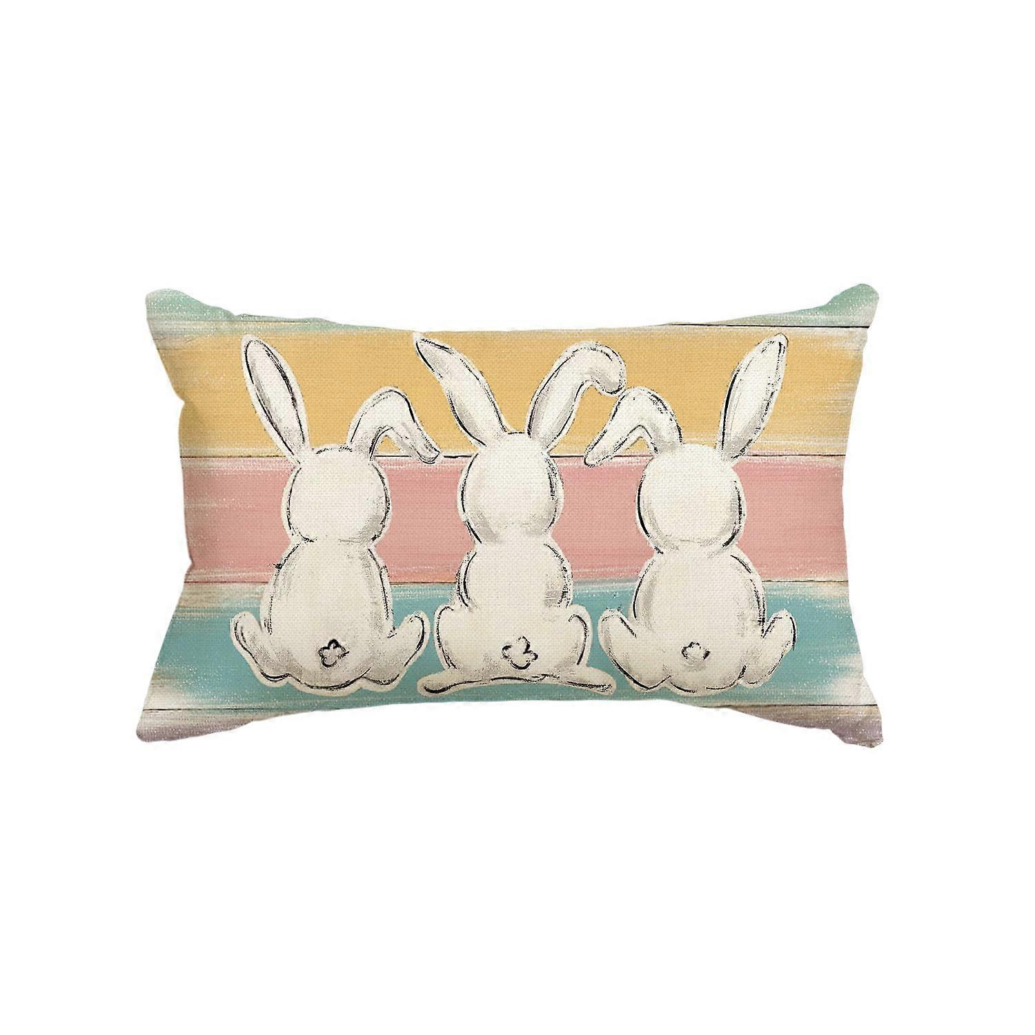 Watercolor striped rabbit Easter Pillow Case, 12 x 20 Inch Rabbit Holiday Pillow Case Sofa Sofa Decoration