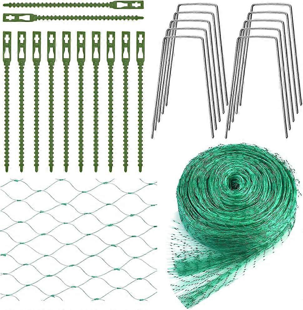 Mesh bird net garden protection net 4 x 10m green bird protection net garden plant net with cable ties and fruit and vegetable stakes