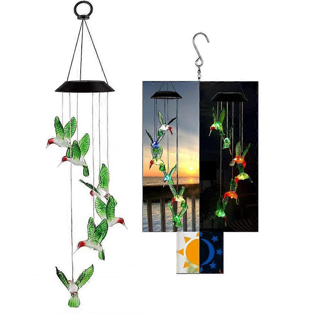 Solar Power Wind Chime Color Changing Hummingbird Mobile Spinner Light Waterproof Solar LED Patio Pathway Lighting
