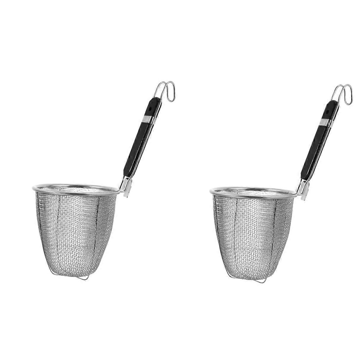 Stainless Steel Mesh Noodle Colander Set with Wooden Handle for Cooking French Fries and Vegetables, 2 Pcs