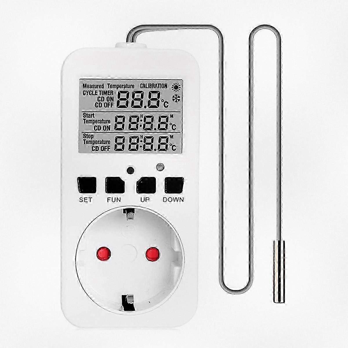 16A Digital Thermostat Socket with Temperature Sensor for Greenhouse, EU Plug (Heating/Cooling Control)