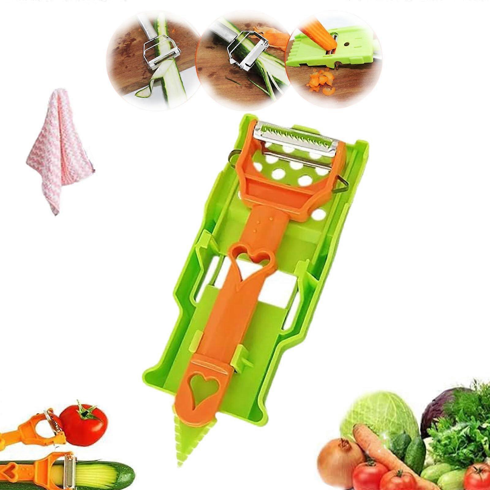 Multifunctional Kitchen Utensil Set, 2-in-1 Vegetable Peeler, Slicer, Julienne Cutter, Orange Color, 2025 Upgrade