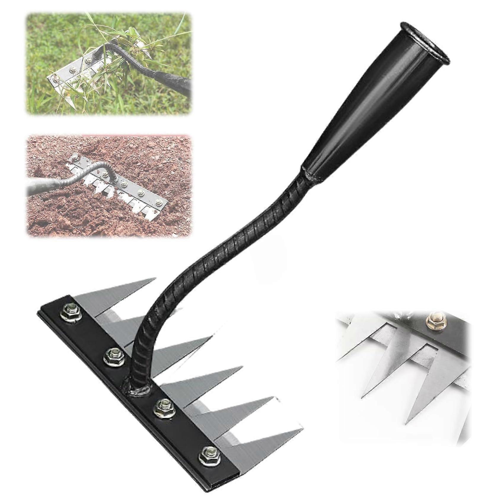 Iron Rake 2.0 for Gardening and Weeding, 6 Tooth Metal Rake for Lawn Dethatching and Soil Loosening