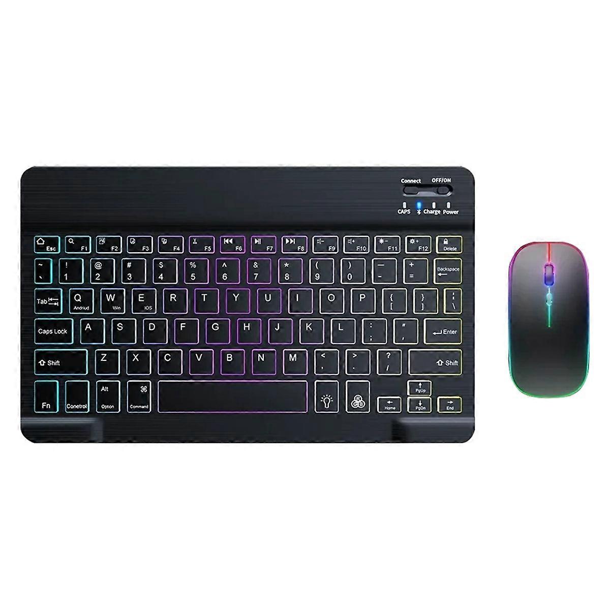 10inch Wireless Keyboard and Mouse RGB Backlit Rechargeable Black