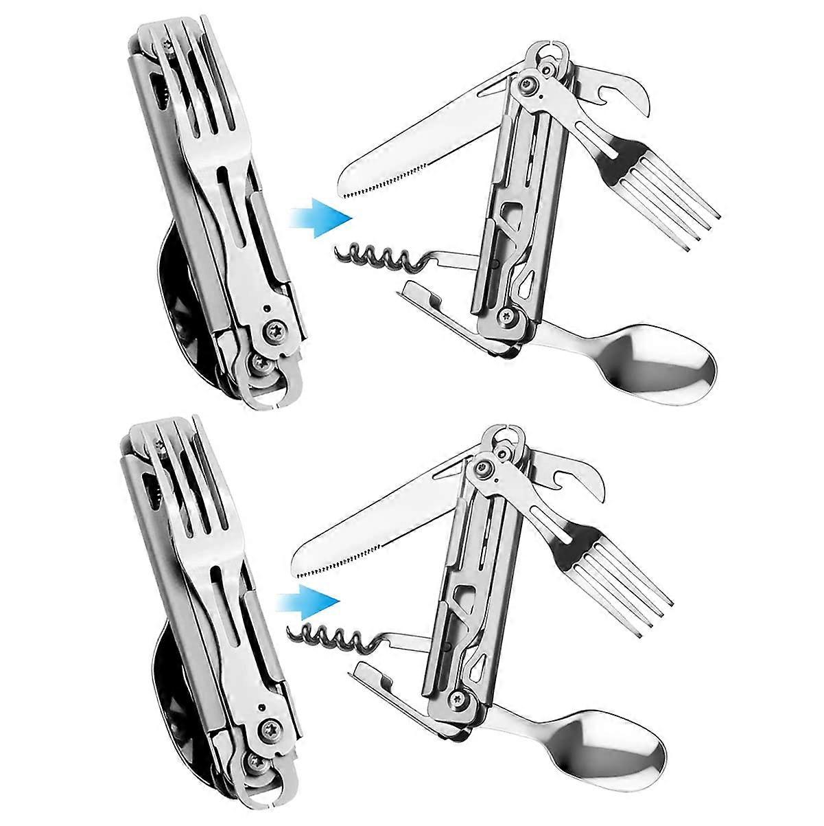 Camping Utensil Set 5-in-1 Multi Functional Folding Flatware Set, Pocket Utensil Set