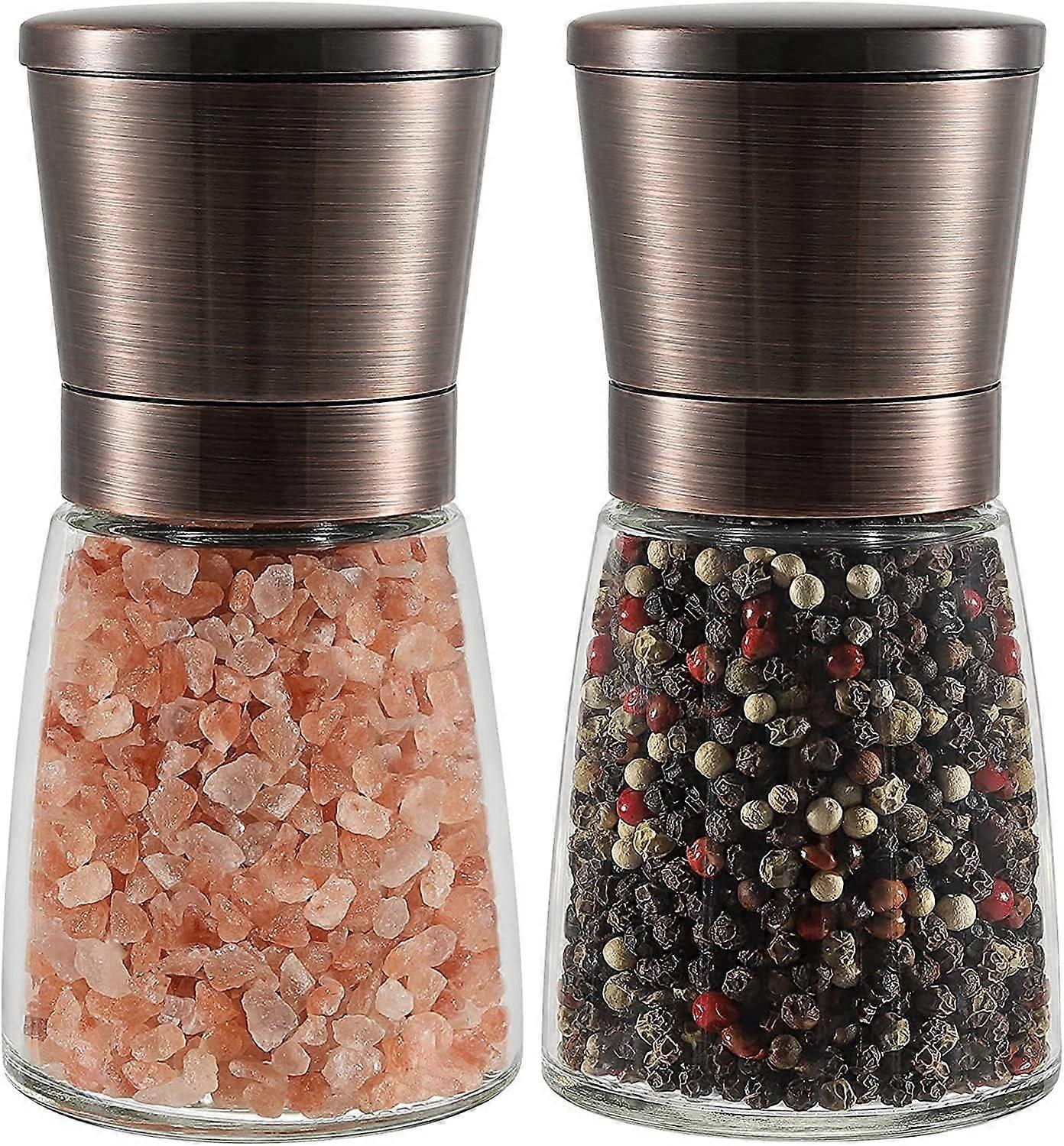 Salt & Pepper Grinders Set - Ceramic Core, Adjustable Coarseness, Refillable (2 Set, Copper)
