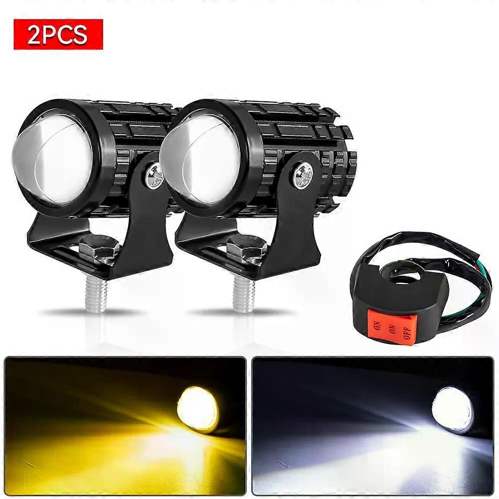 Hilfsscheinwerfer für Motorrad, Nebelscheinwerfer, 12 V, 24 V, Projektorlinse, Scheinwerfer, LED-Licht, Gelb/Weiß, für Auto/Motorrad