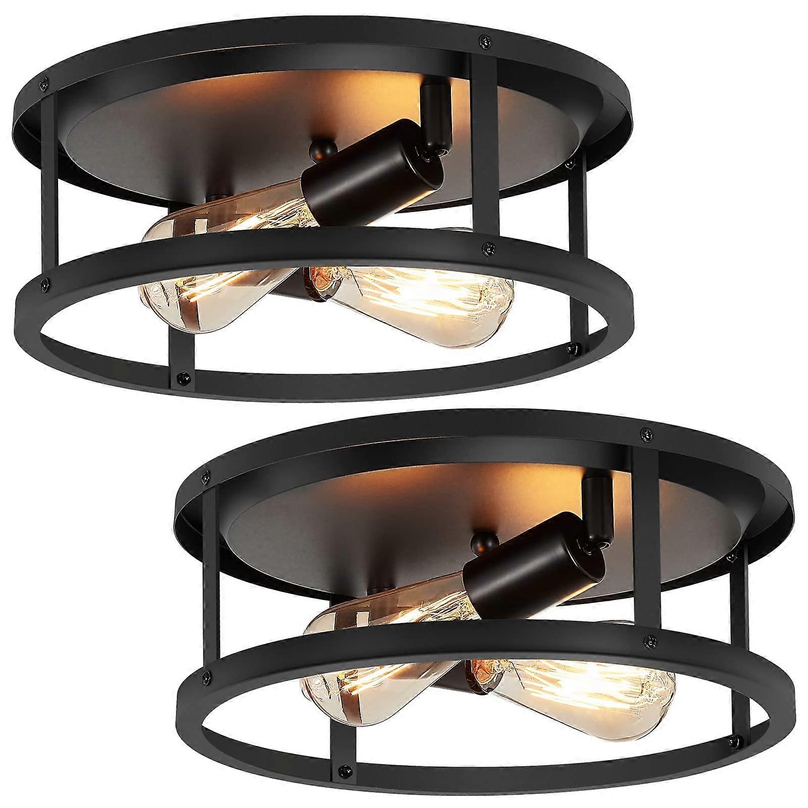 2 Pack Flush Mount Ceiling Light,13 Inch Industrial Farmhouse Ceiling Light Fixture,2-Light