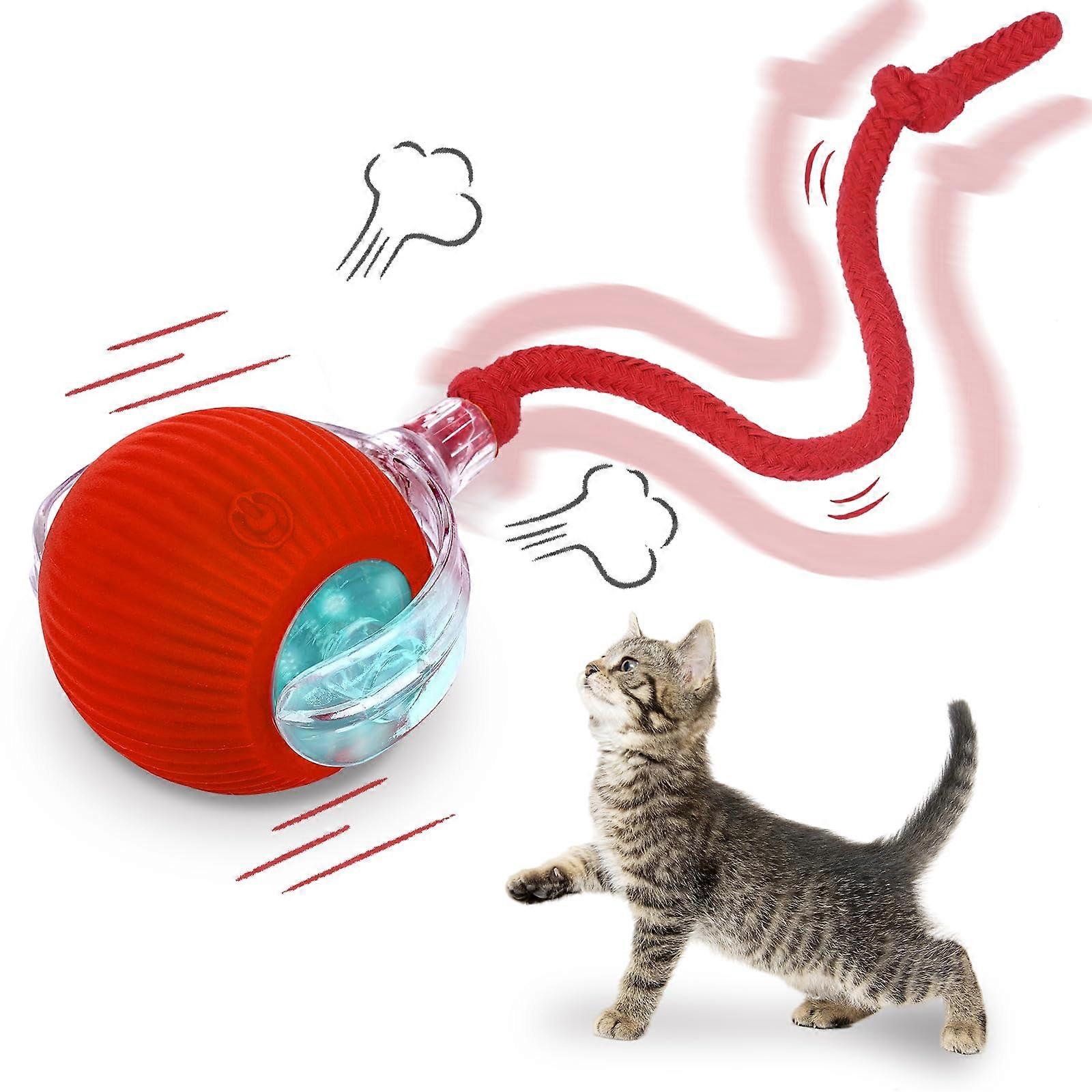 Interactive Cat Toys for Indoor Cats - 3.0 Motion Activated Rechargeable Cat Toy Ball, Automatic Play for Bored Cats (Red)