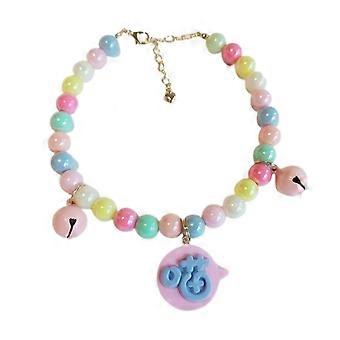 Pet Cat and Dog Pearl Necklace with Bell Meow Tag Adjustable Collar for Small to Medium Cats and Dogs (L)