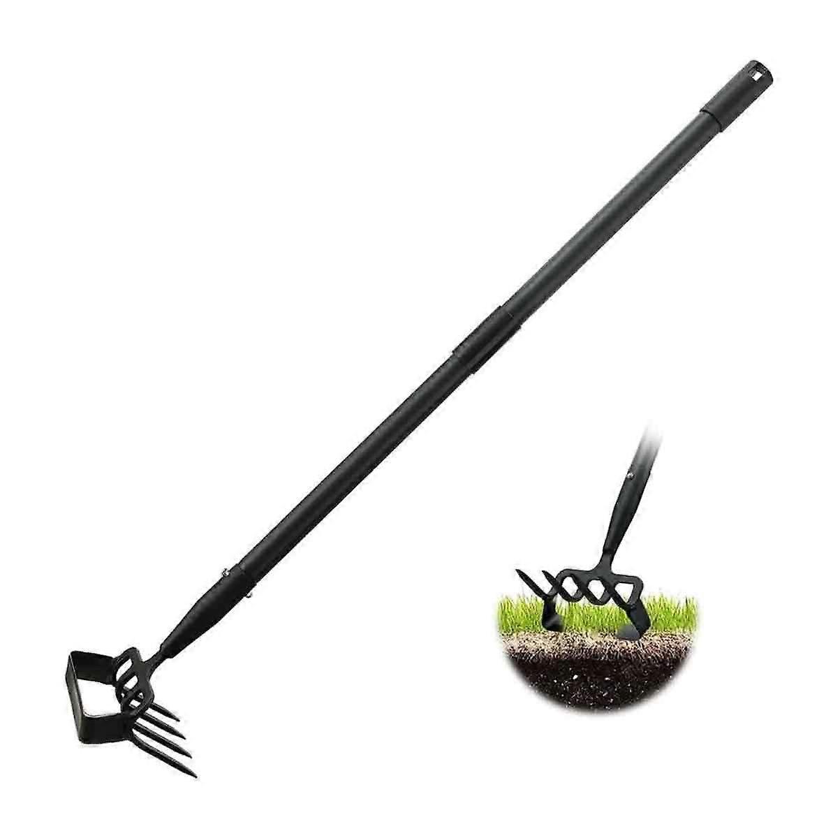 Hand weeder, stirrup hoe and four-tooth rake, two-in-one gardening tool