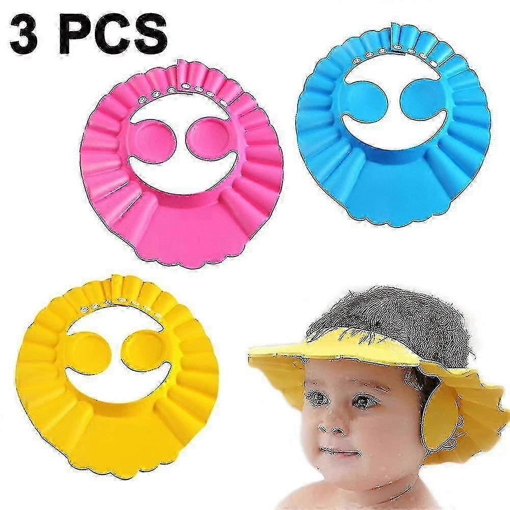 3 Pcs Baby Shower Cap- Soft Adjustable Hat Safe Shampoo Shower