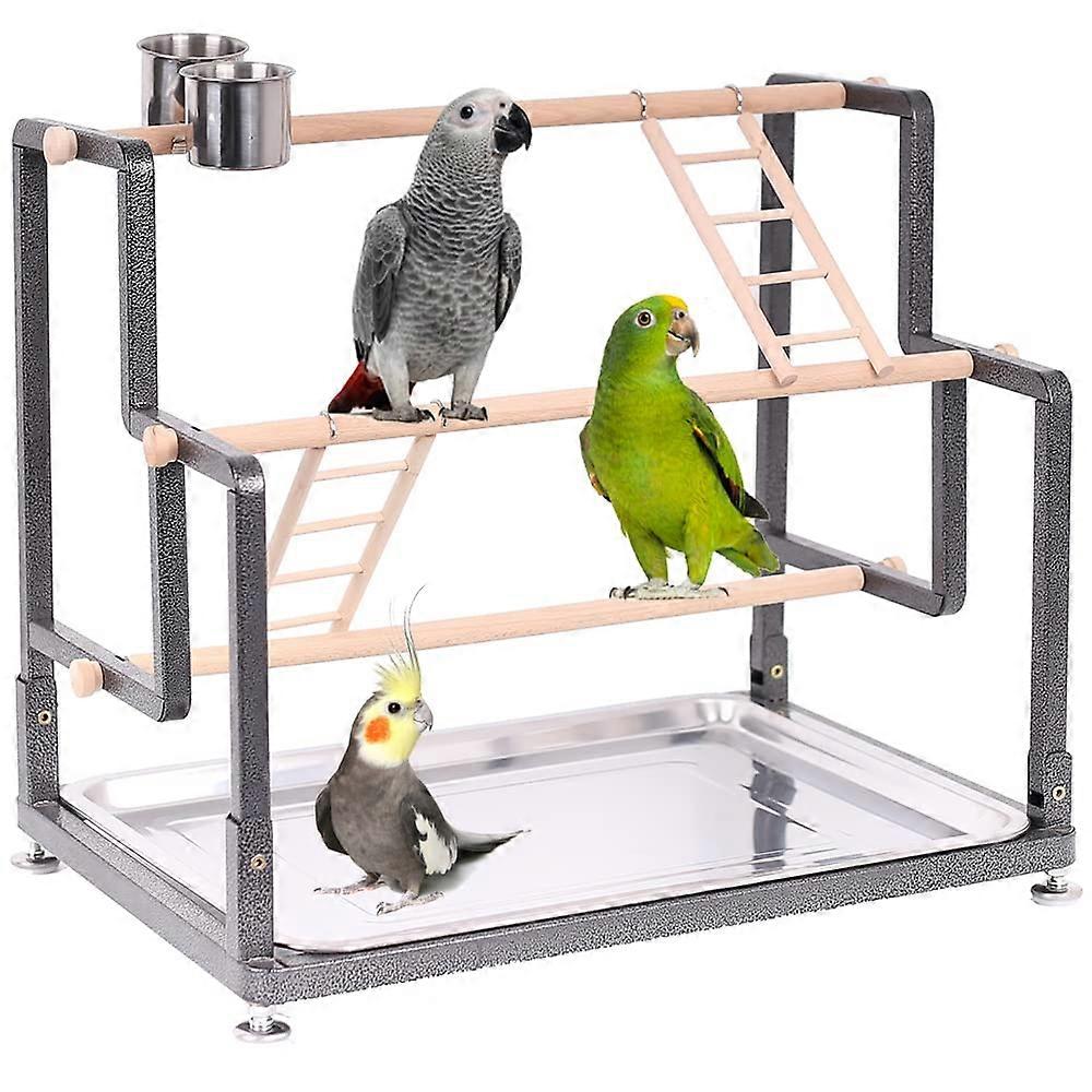 Bird Playground, Playstand for Small to Large Birds with Collapsible Metal Frame, 4 Perch