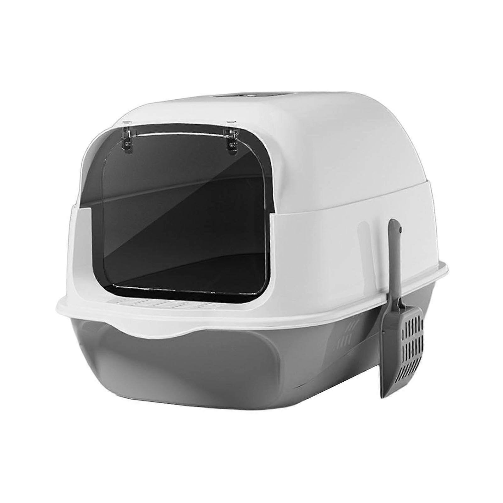 Hooded Cat Litter Box with Lid, Large Gray Cat Toilet, Durable Detachable Kitten Potty, Easy Clean Litter Tray