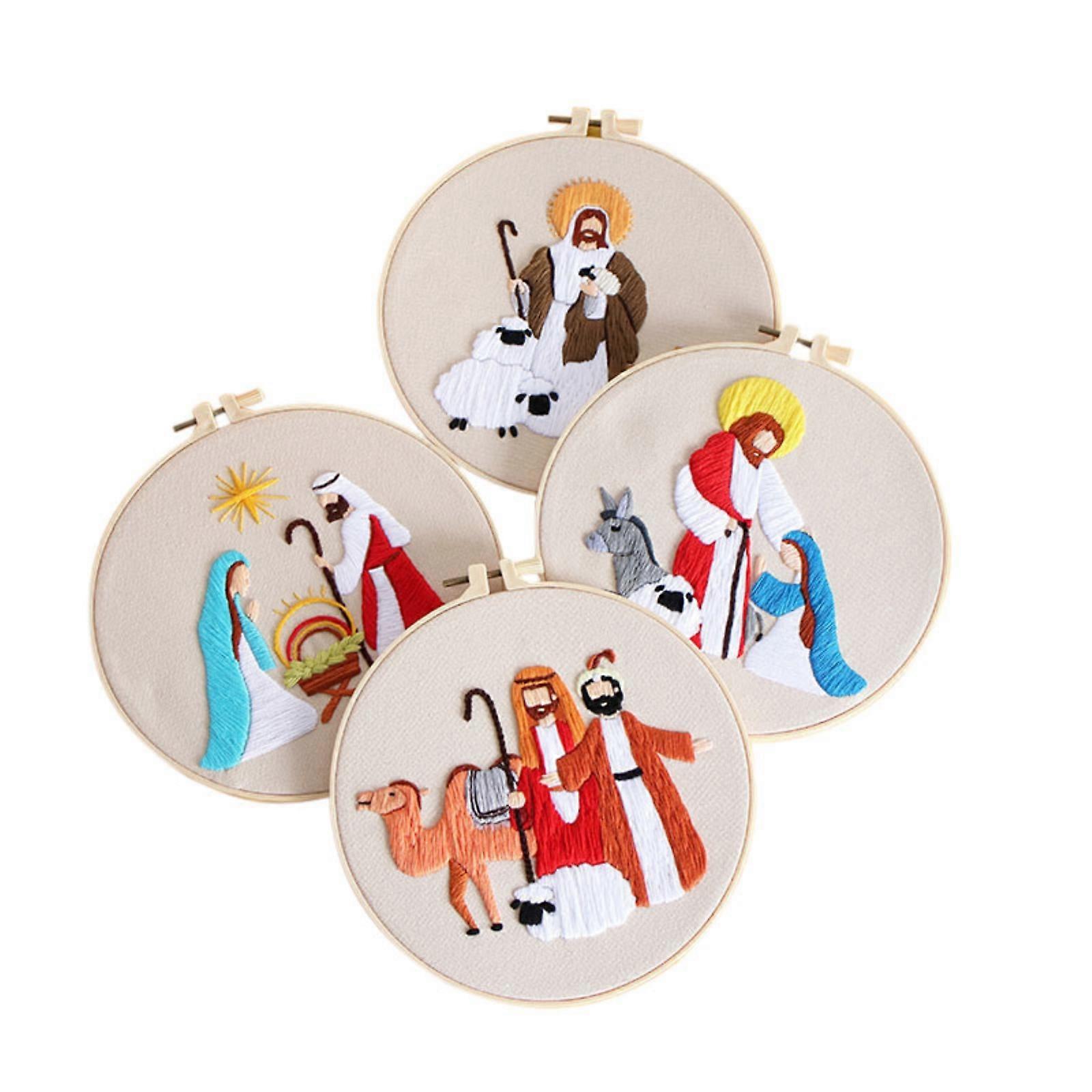 4pcs/Set Hand Embroidered Diy Material Package European Religious Mythology Pattern Embroidery Holiday Decorative Ornaments