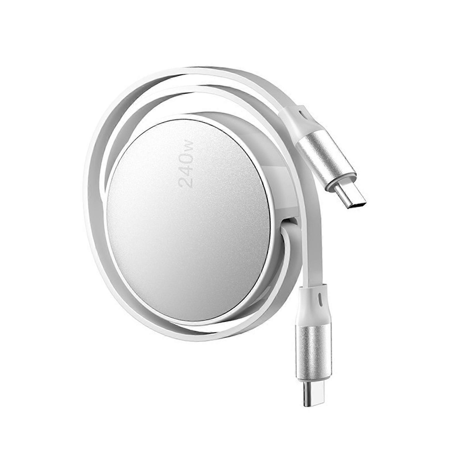 USB Type C Retractable Charging Cable 240W Fast Speed Data Sync Wire Power Cord with Wide Compatibility White