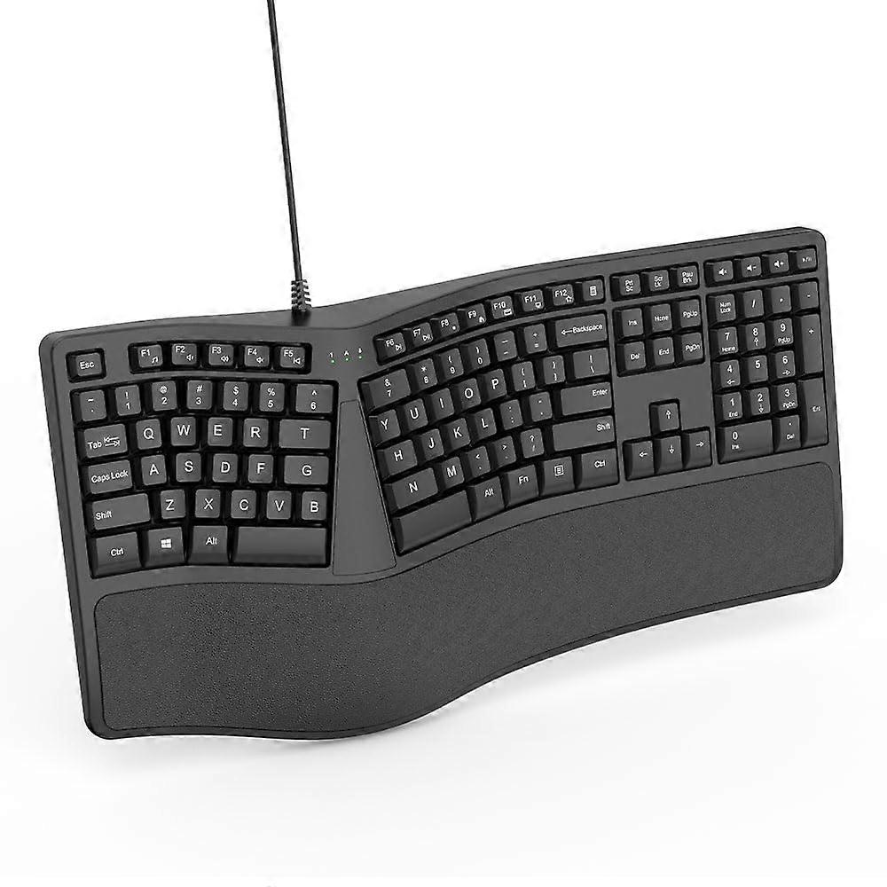 Ergonomic Keyboard Wired with Cushioned Wrist Rest, 110 Keys Split Keyboard for PC (Black)
