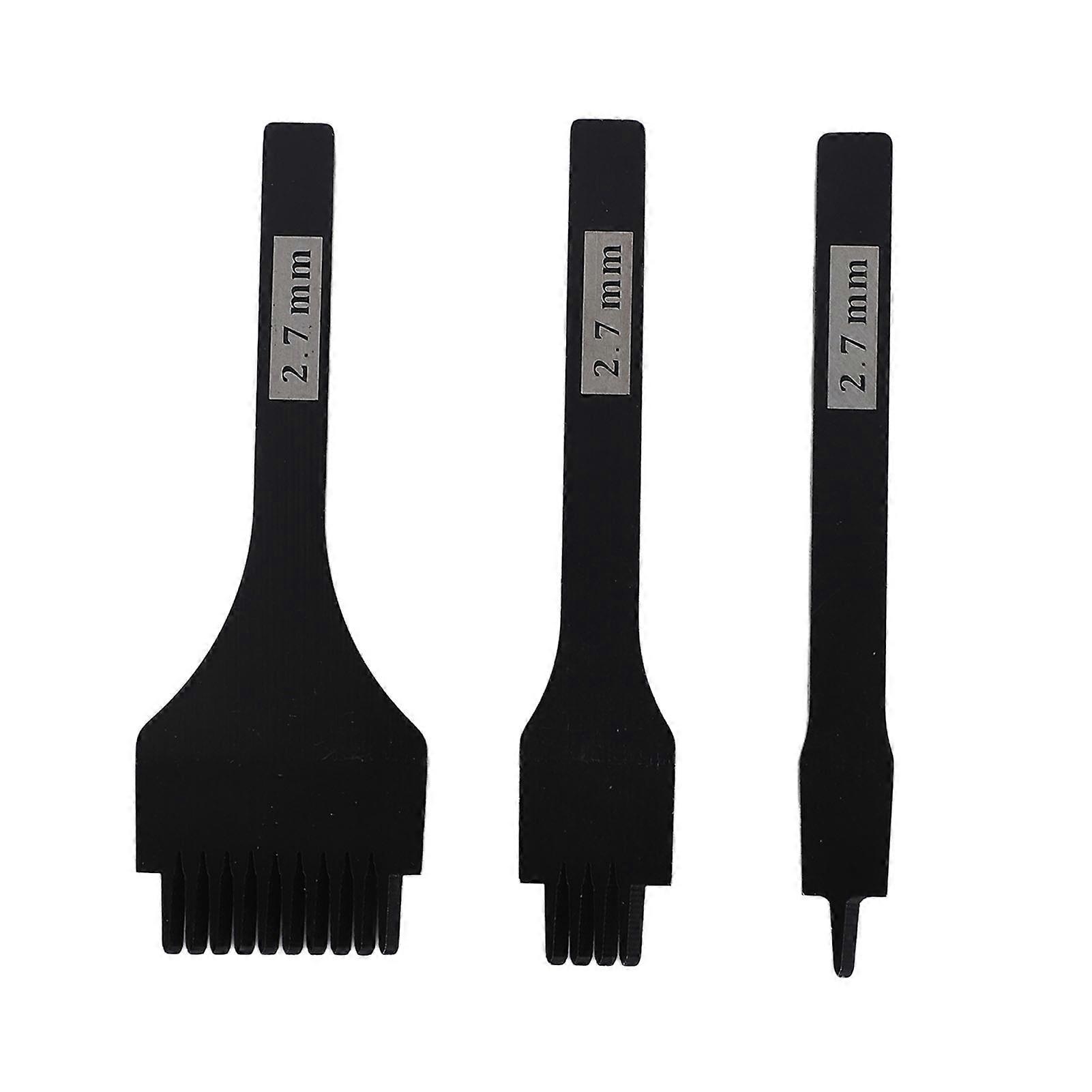 3Pcs Leather Prong Chisel 2.7mm Black Glossy Handle Prong Chisel Punch Tool for DIY Leather Craft