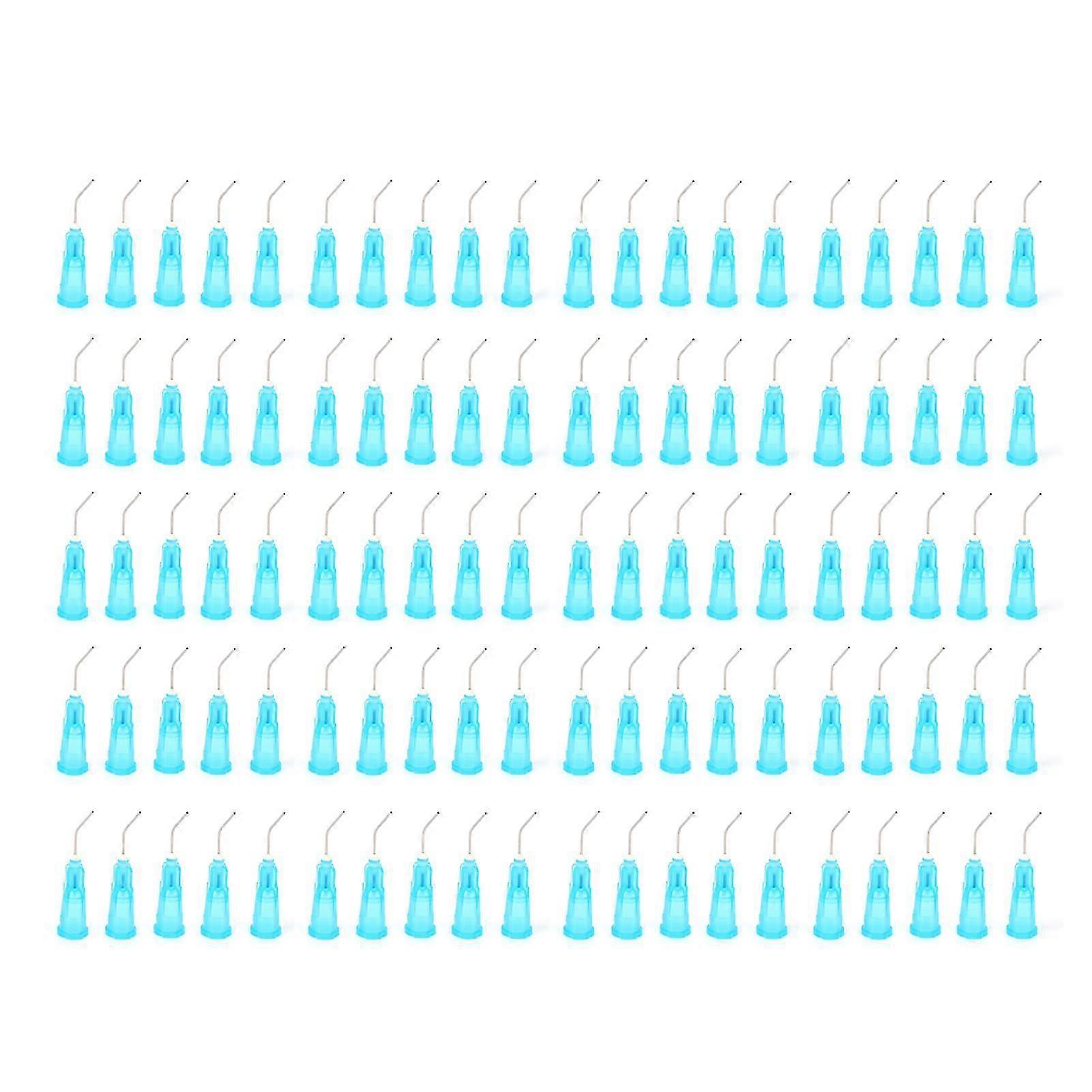 100pcs Disposable Dental Pre Bent Irrigation Needle Tips Dispensing Needle Tip Replacement Accessory Blue
