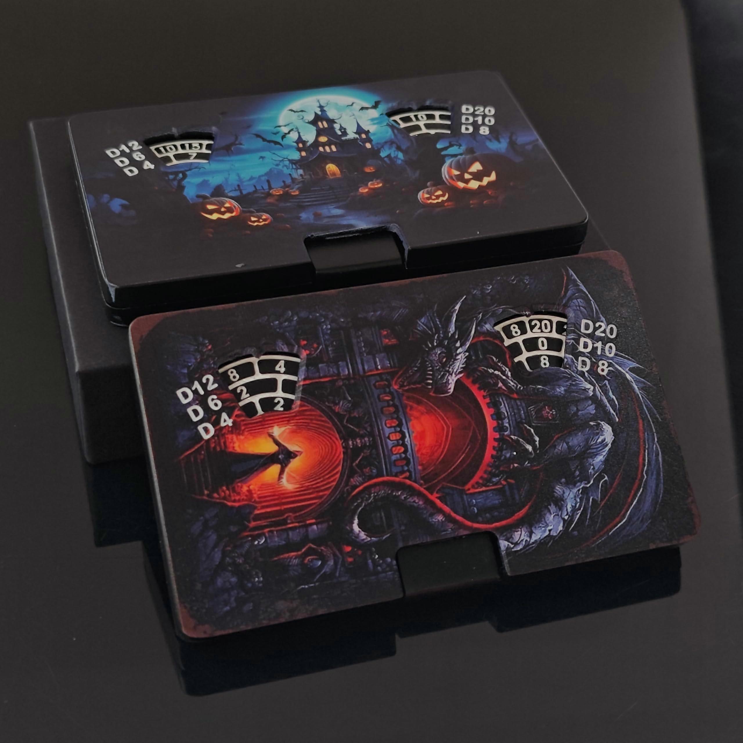 7in1 Spinner Dice Set with Gift Case for Dungeons and Dragons, Halloween Castle Design, 16mm Polyhedral Dice