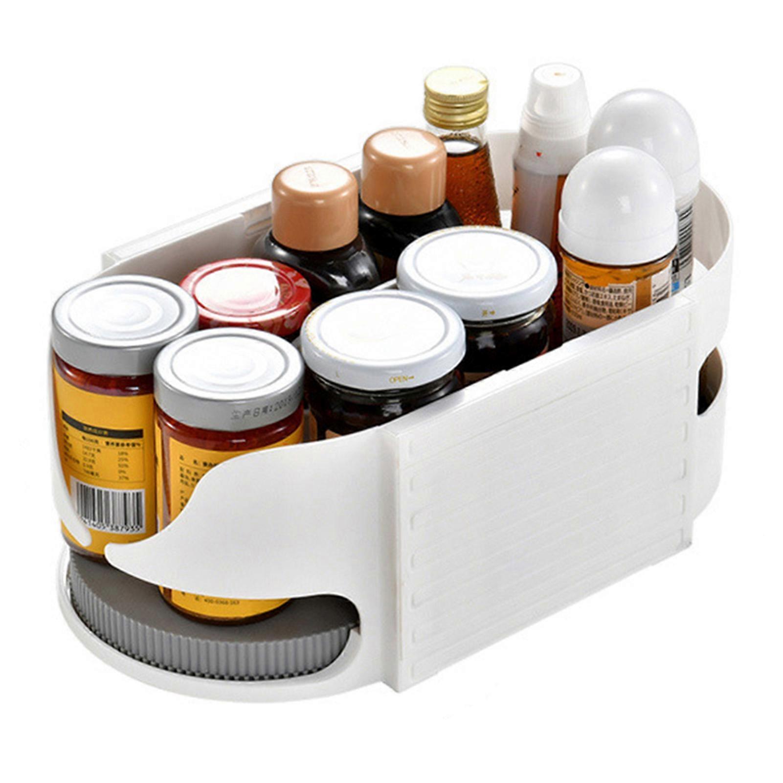 360 Degree Rotating Fridge Organizer, Space Saving Kitchen Cabinet Storage Spice Beverage Can Shelves