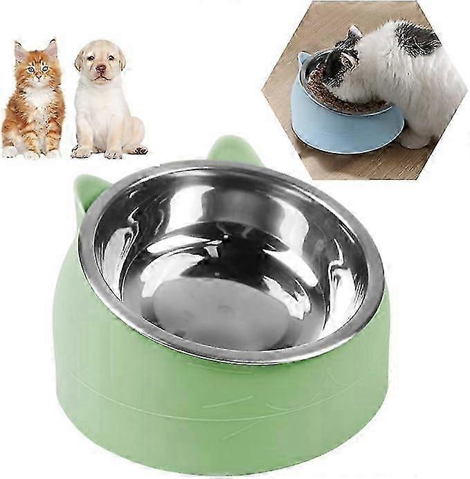 Tilted Cat Bowl, Durable Stainless Steel Pet Bowl Set, 15 Degree Raised Stand Detachable Bowl Suitable for Cats