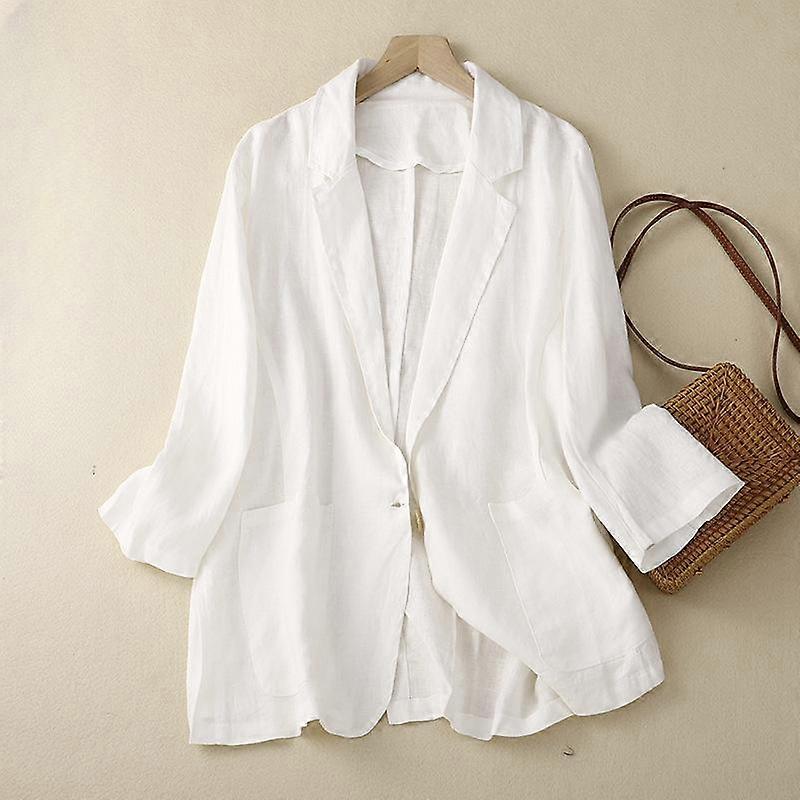 Cotton and Linen Casual Three-quarter Sleeve Short Jacket Women's Solid Color Small Suit Jacket Autumn Small Jacket