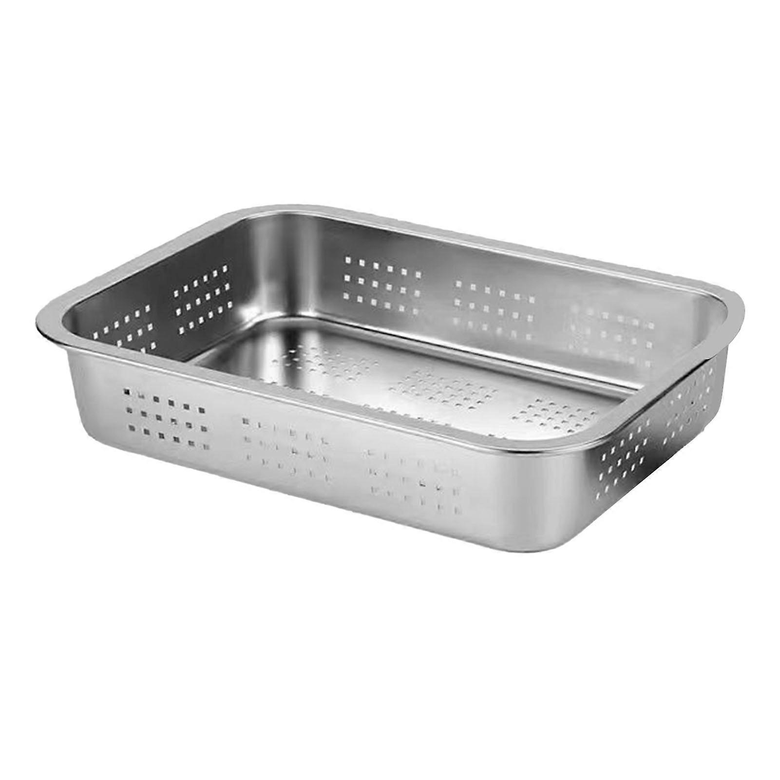 Stainless Steel Draining Rectangular Basin Vegetable Washing Drying Filter Basket Kitchen Tool 