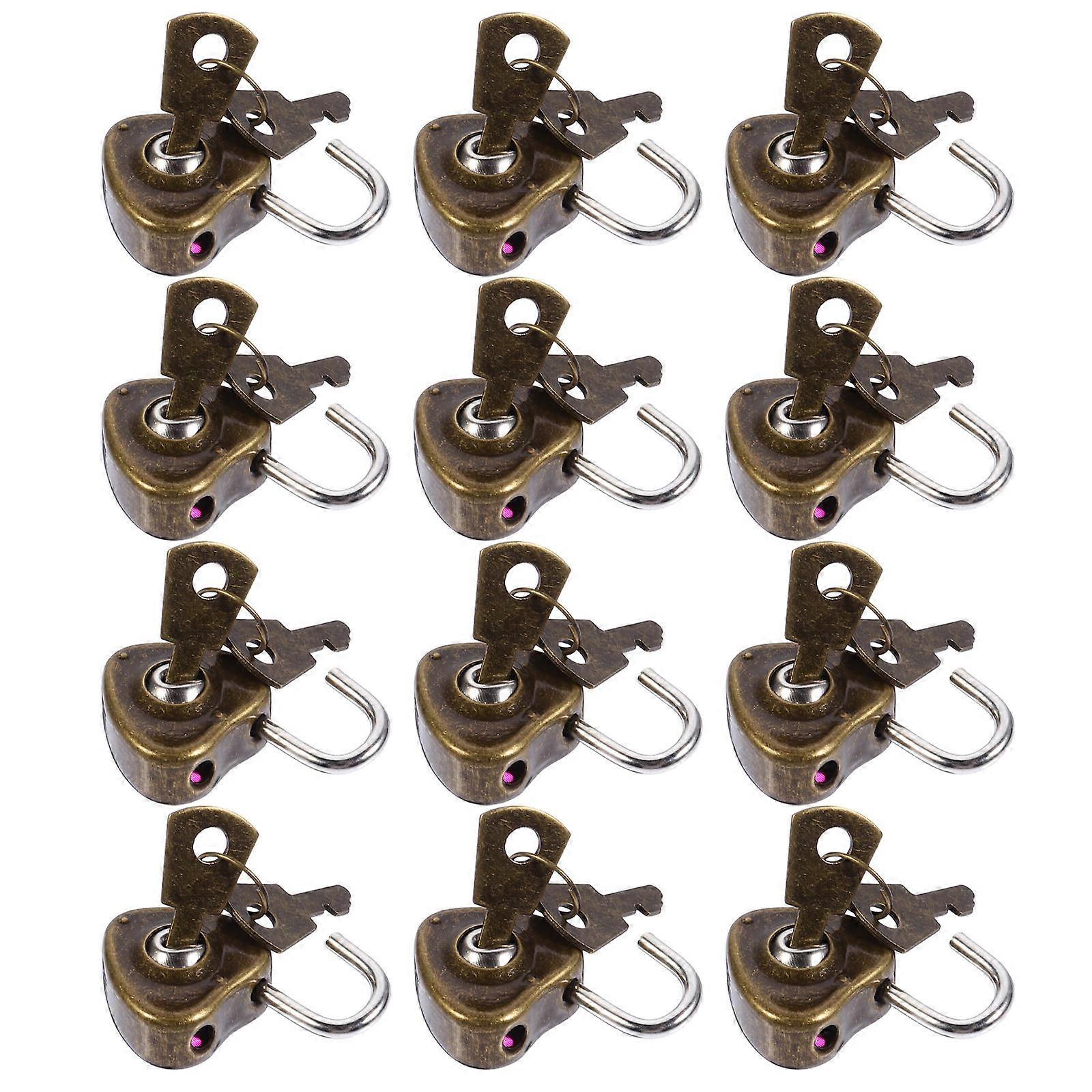 12pcs Mini Antique Padlock Small Metal Heart Shaped Padlock Heart Shaped Lock Mini Lock With Key For Jewelry Box Storage Box Diary Book