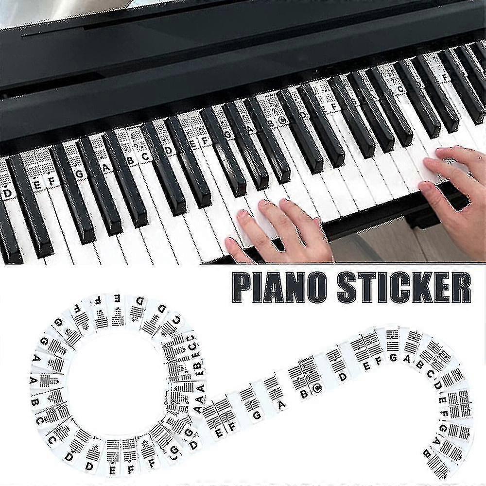 88 Keys Reusable Silicone Piano Keyboard Note Labels - Black & White